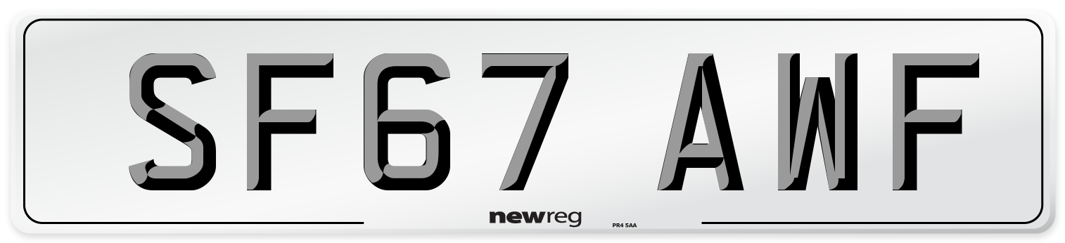 SF67 AWF Number Plate from New Reg